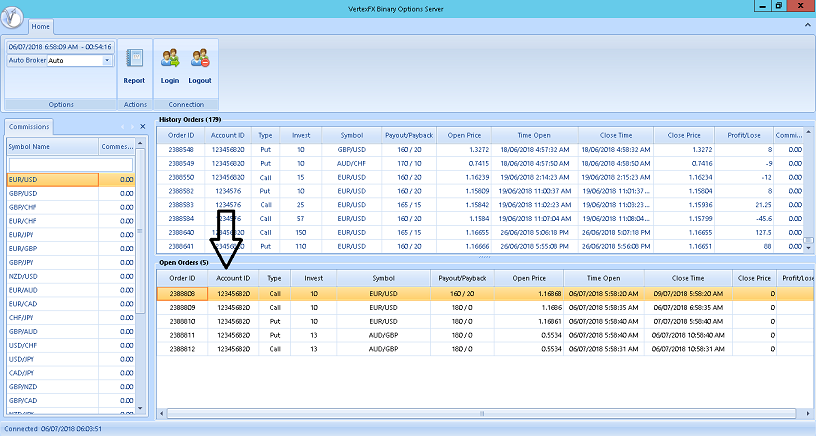 Backoffice Binary open orders